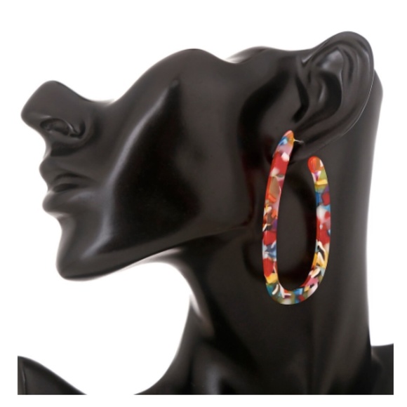 Multicolored Elongated Hoop Earrings - Picture 3 of 7